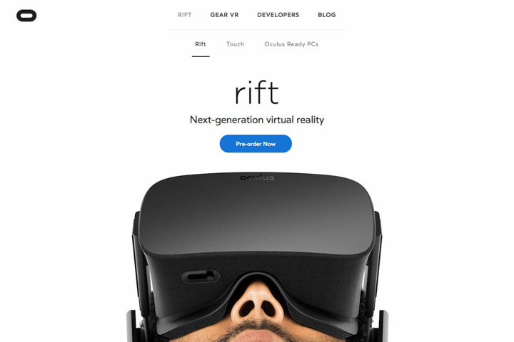Oculus Rift website preview